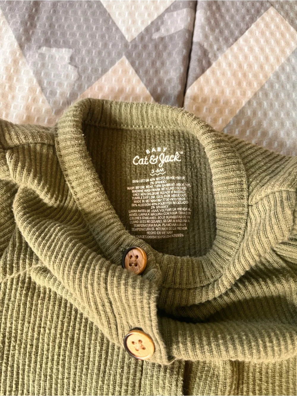 Cat & Jack Olive Green Ribbed Button-Front Baby One-Piece
